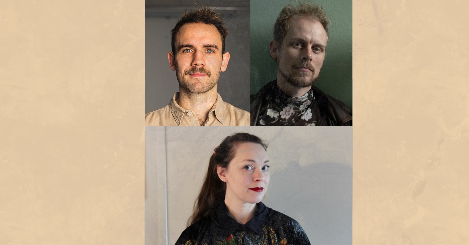 portretter av en kvinne og to menn