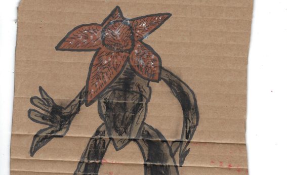 skisse av figur på papp